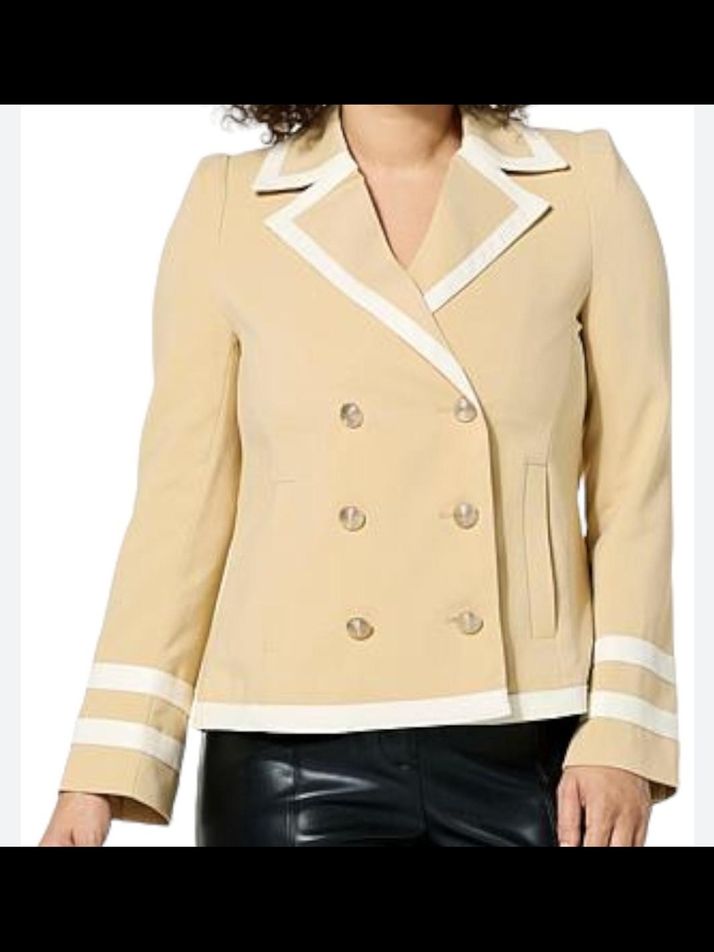 NWT Kathy Ireland Fashion 360 Royal Diana Faux Leather Trim Peacoat - Wheat - M